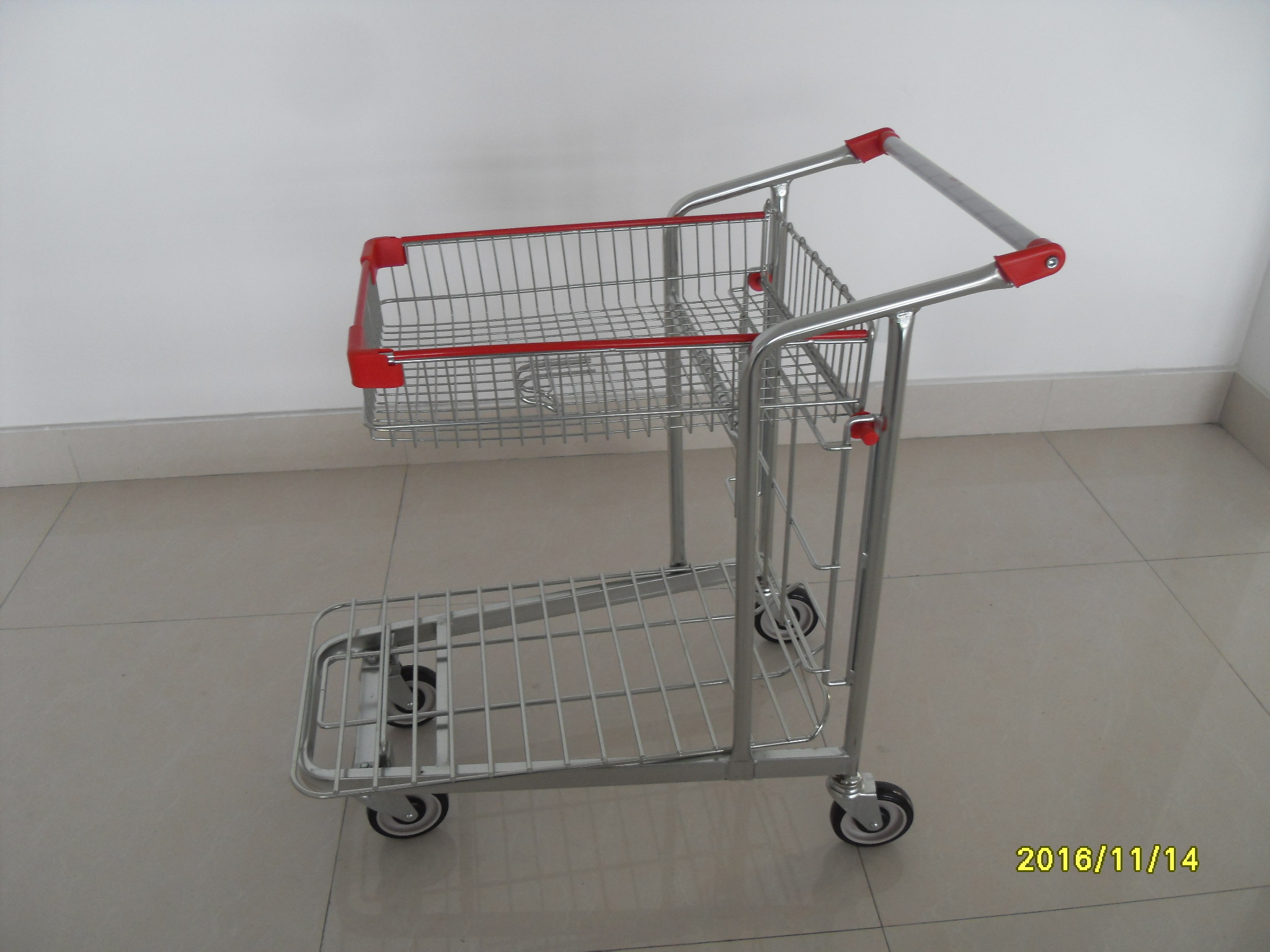 Steel Tube Material Warehouse Trolley With Handle Logo Printing And 4 Swivel Flat 5 Inch TAPE Casters