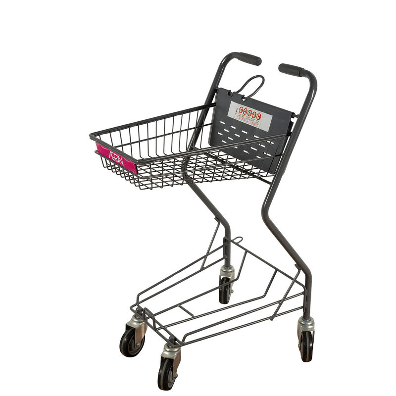 Convenient Gray Two Basket Shopping Trolley Folding Zinc Supermarket Basket Cart